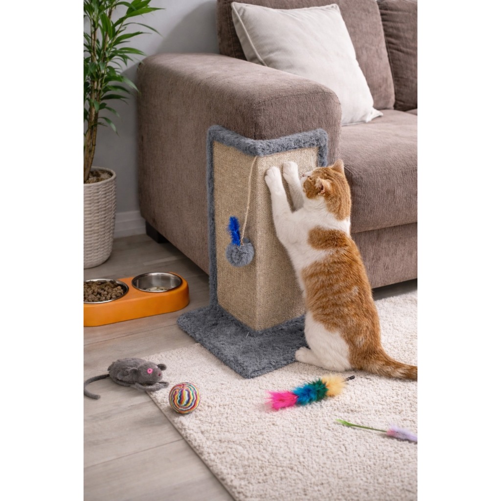 Arranhador Protetor de Sofá para Gatos com Sisal e Brinquedo | Evita Danos no Estofado | Cores Disponíveis