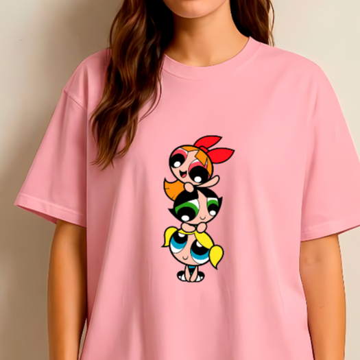 Camiseta Feminina Meninas Superpoderosas Algodão T-Shirt Geek Estampada Personagem Blossom Buttercup