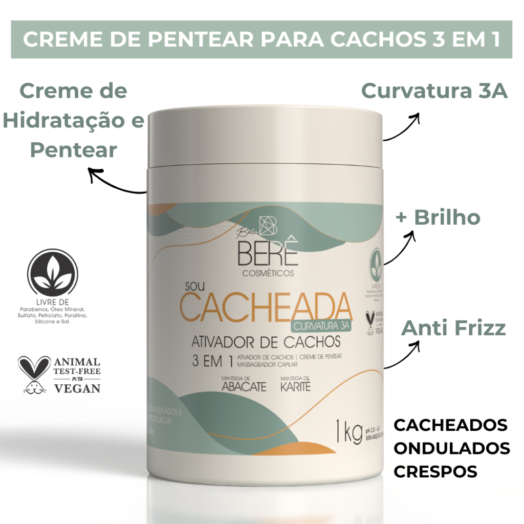 Creme de Pentear Ativador de Cachos Profissional Sou Cacheada 3A Hidratação, Brilho e Definição 3EM1