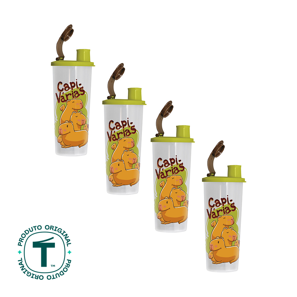 Kit 4 Copos Infantis Tupperware com Bico Capivaras 470ml