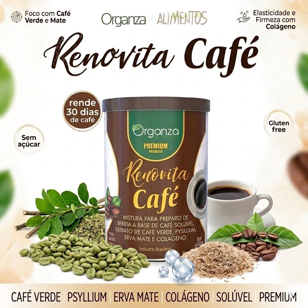 Café Premium Renovita  com Psyllium Erva Mate e Colágeno Blend Especial Grãos Selecionados Bebida Funcional 180G