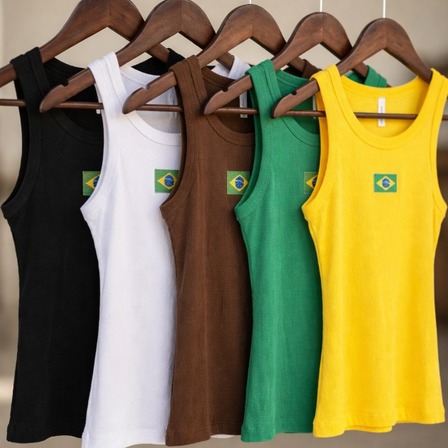 Regata Canelada Feminina Brasil Copa Do Mundo 2026 Bandeira Premium