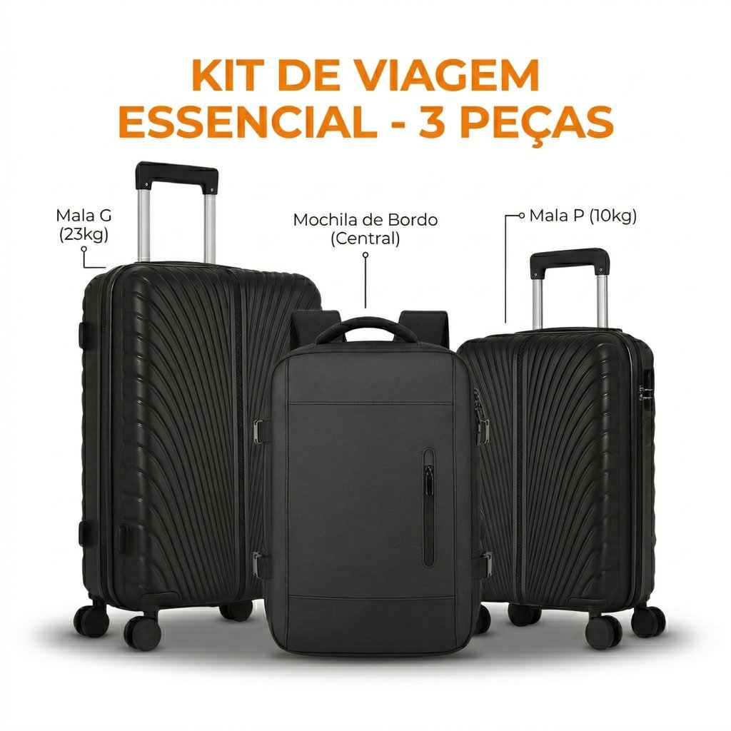 Kit Triplo Malas de Viagem 23kg + Mala 10Kg + Mochila Expansivel de Bordo Bagagem Despacho e Bordo