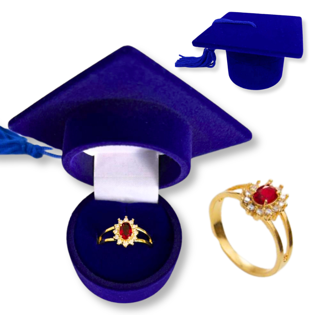 Anel de Formatura Feminino Banhado a Ouro 18k Pedra Vermelha Rubi Direito Jornalismo Segurança do Trabalho Comunicação