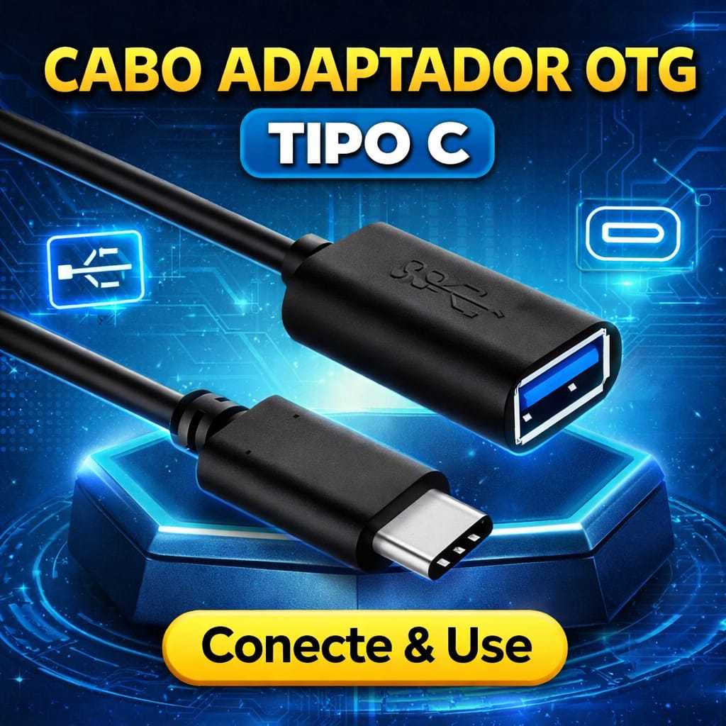 Cabo Adaptador OTG USB 3.0 Tipo-C para Celular Conecta Mouse Teclado Pen Drive