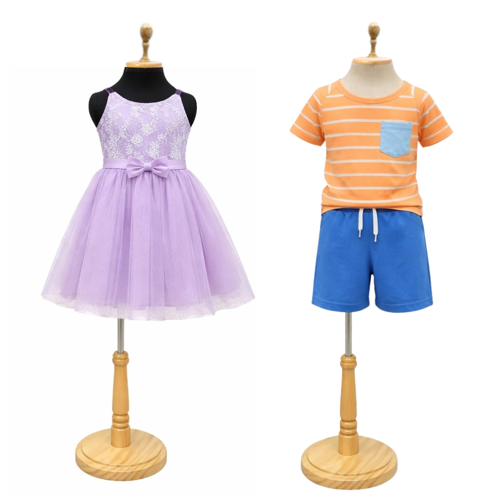 1 Busto Manequim Infantil Meia Perna Loja Vitrine expositor forrado kids pedestal madeira c/ pino