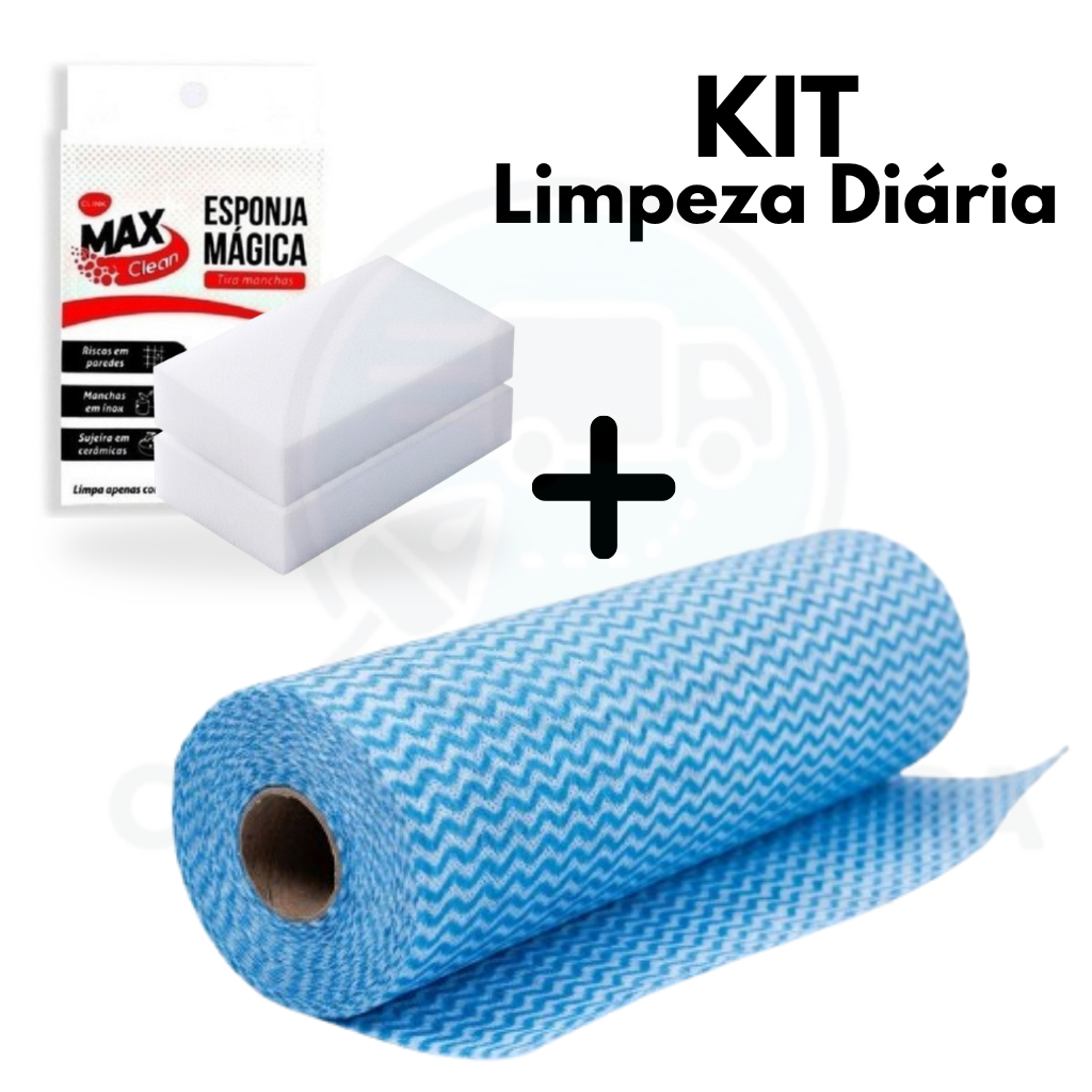 KIT Pano Picotado em Rolo 50und Multiuso 24x30cm + Esponja Mágica de Melamina Tira Manchas