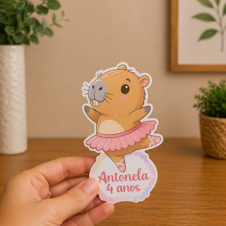 Envio rápido Aplique Tubete personalizado festa infantil decoração aniversário--capivara bailarina