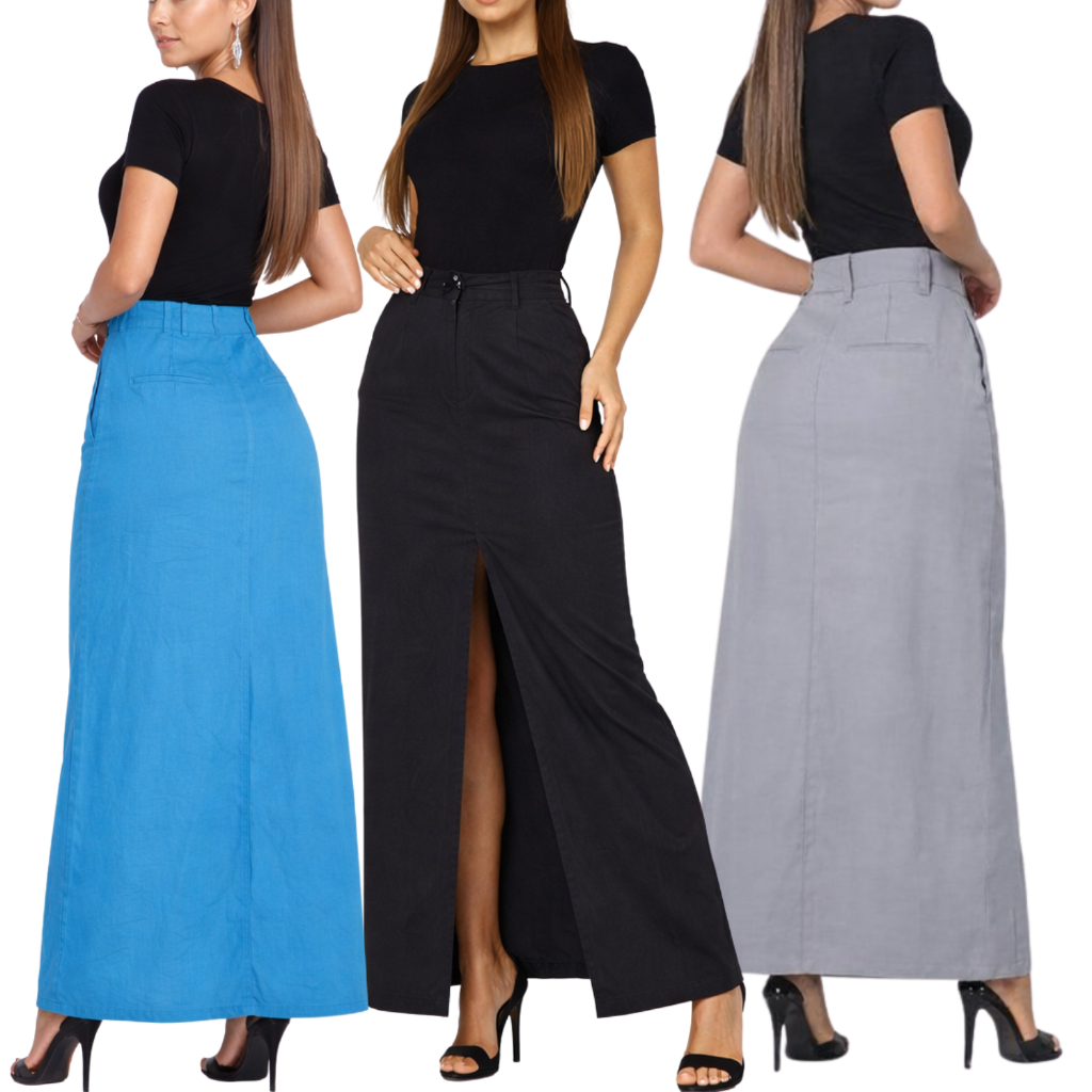 Kit3 Saias Longa Alfaiataria Feminina Com Fenda Sofisticada Elegante Tecido Marant 38 ao 48