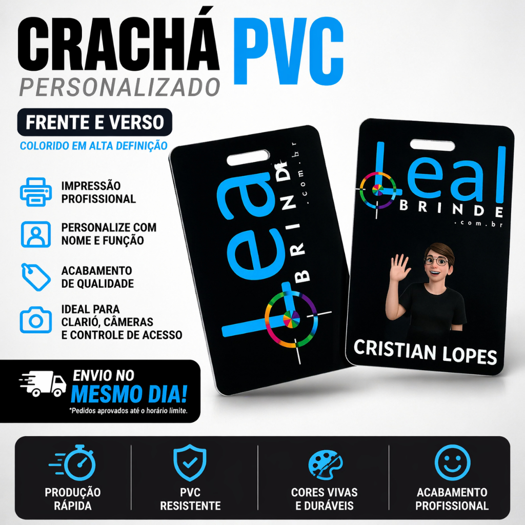 Crachá PVC Personalizado – Frente e Verso | Alta Qualidade