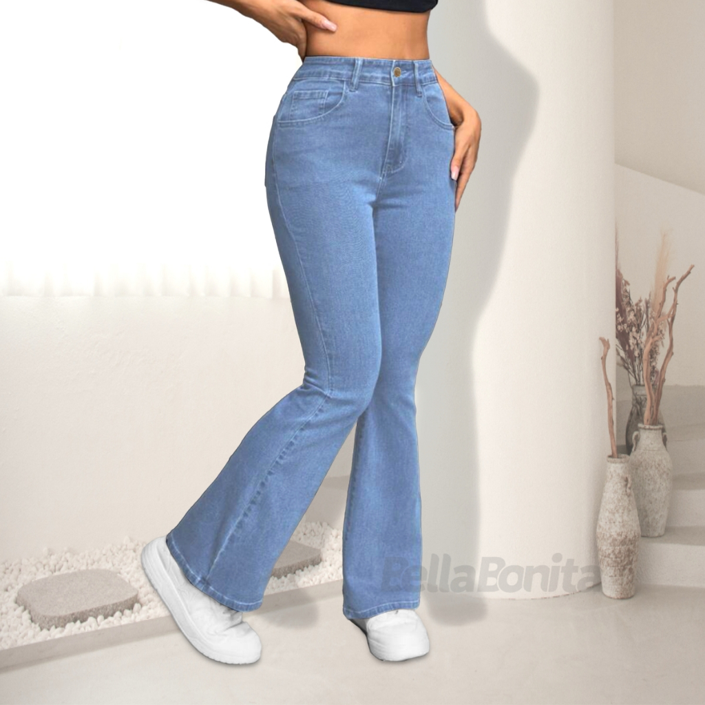 Calça Jeans Feminina Flare  Lycra Pawer Cós Alto Hot Pants Levanta Bumbum