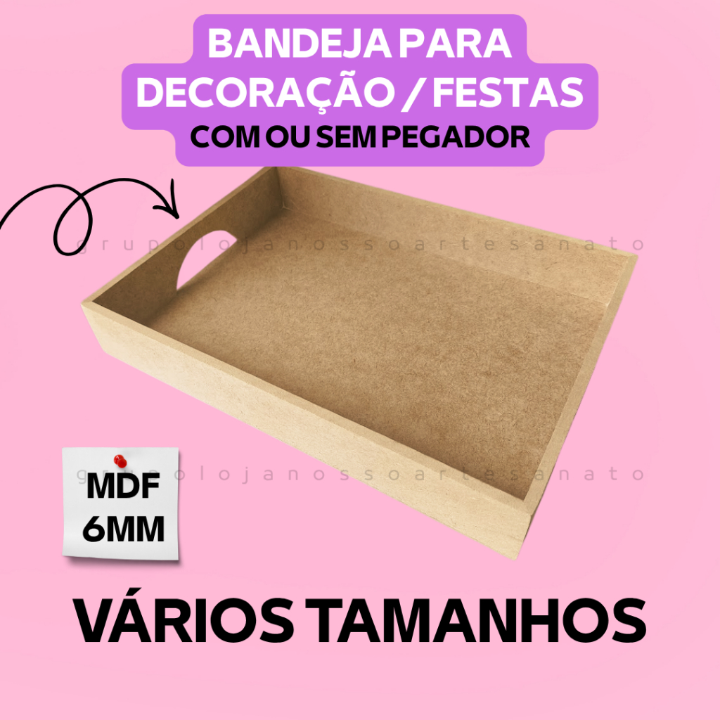 Bandeja MDF 6mm Retangular Café da Manhã Festa Decoração