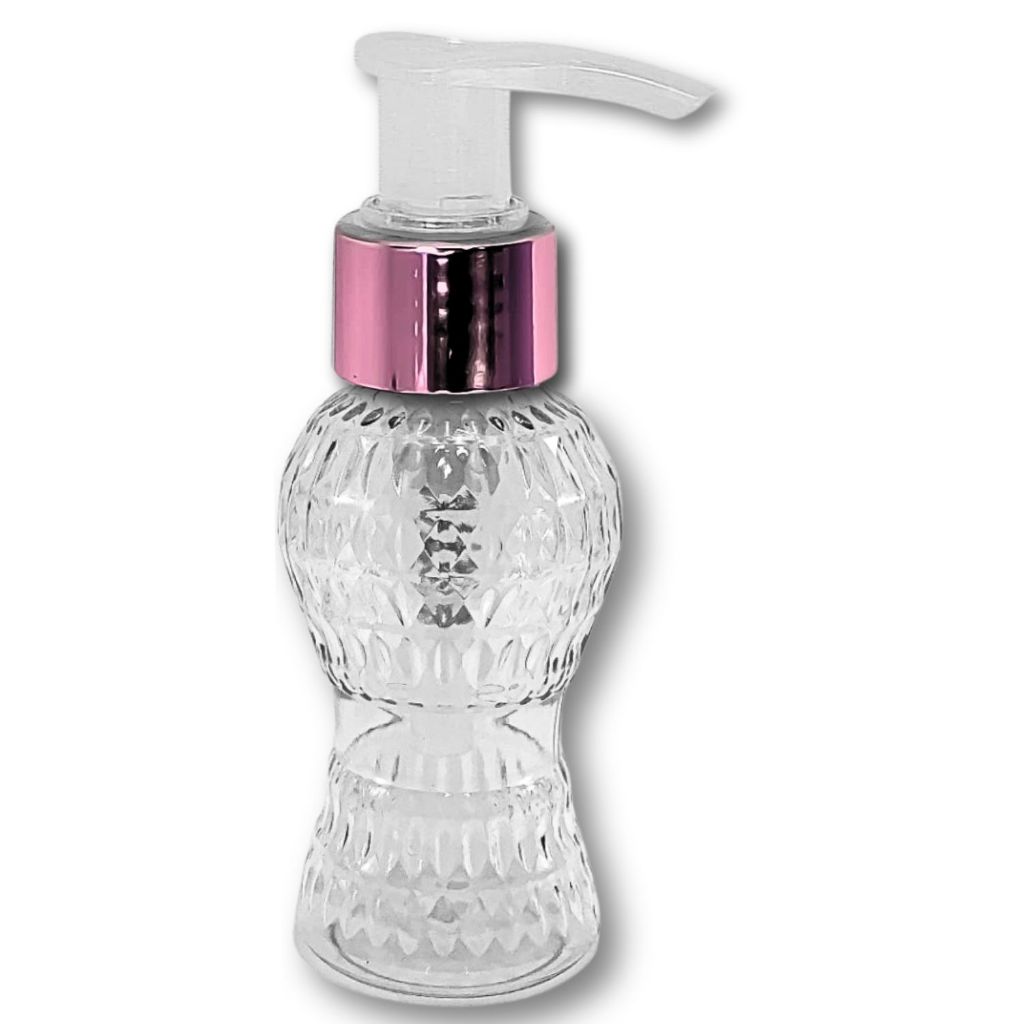 FRASCO 45mL CINTURINHA + PUMP ROSA PARA LIMPEZA, SABONETEIRA, ALCOOL EM GEL , LEMBRANCINHA