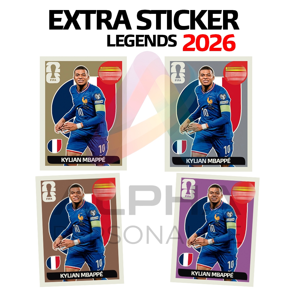 Figurinha Adesiva Extra Sticker Legends Mbappe Copa do Mundo 2026 Ouro Prata Bronze Base Lançamento