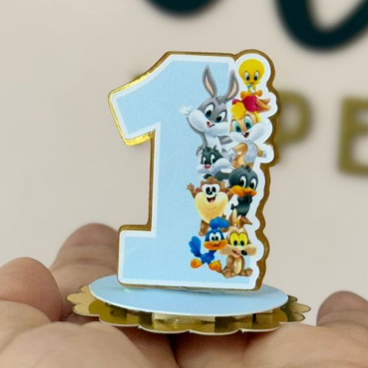 Tags Apliques NUMERO em 3D em pé com Lamicote Dourado - BABY LOONEY TUNES - Tags Personalizadas — imagem 2 de 2