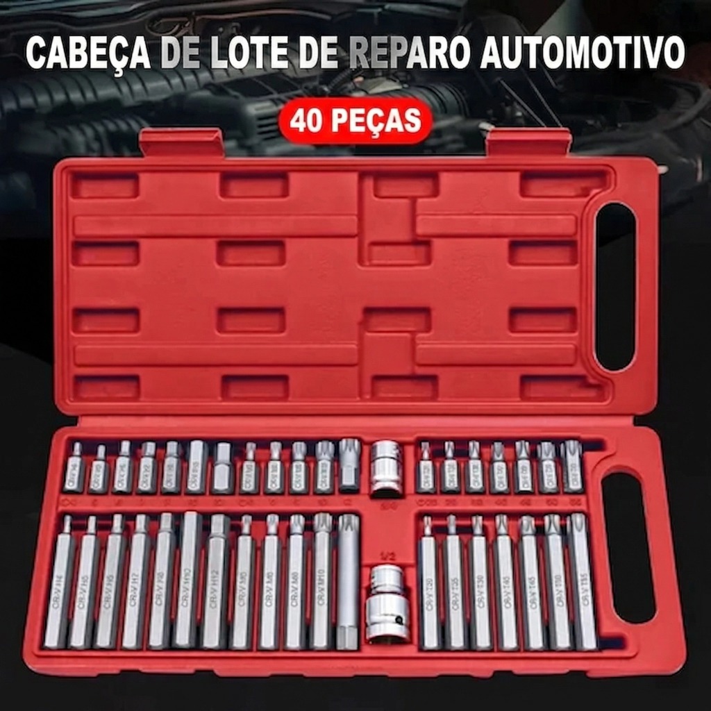 Kit 40 Peças Jogo de Bits Torx e Allen Multidentada com Várias Medidas - Kit Ferramentas para Chave de Fenda