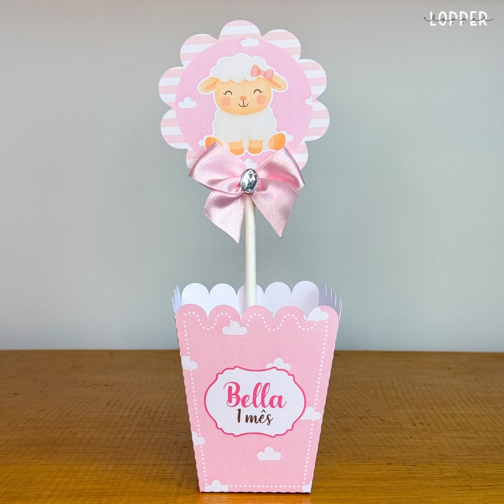 Kit Centro de Mesa Aniversário - Ovelhinha Menina - Kit Personalizado  | Enfeite Cachepô | Decoração