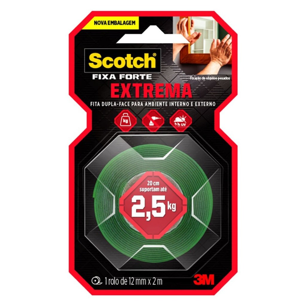 Fita Dupla Face 12Mm X 2M Fixa Forte Extrema 2,5Kg 3M