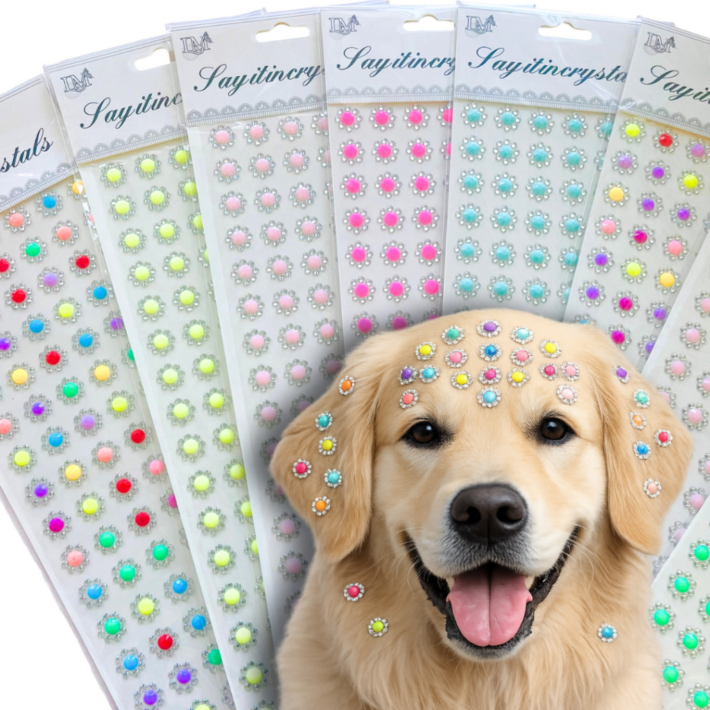 Kit 3 Cartelas Adesivo Strass Flor Neon Pet - 288 adesivos pet