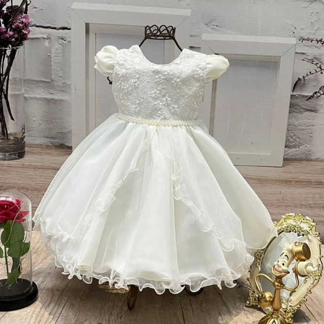 VESTIDO DE FESTA INFANTIL OFF WHITE LUXO PRINCESA TULE RODADO – DAMINHA E FLORISTA – NELU