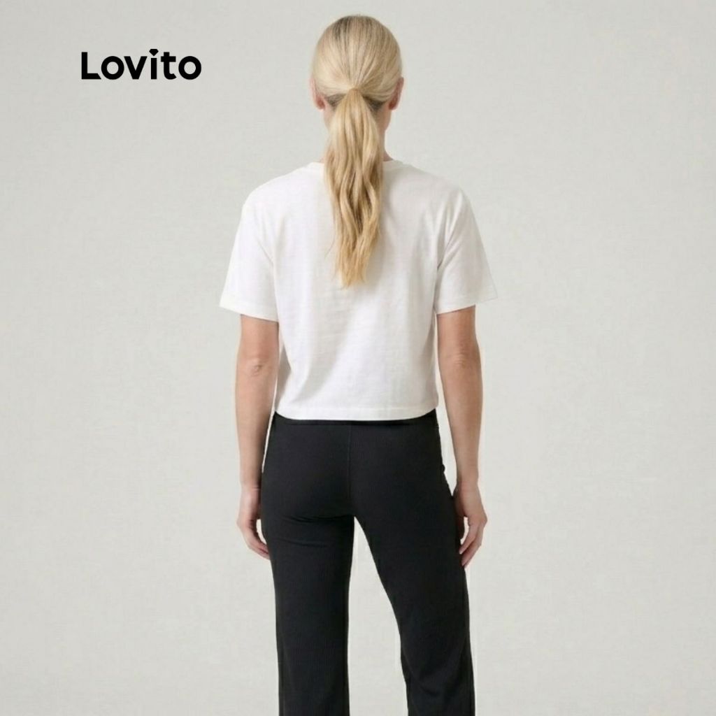 Lovito T-shirt Feminina Esportiva Algodão Estampa Running Club BROTB16871718