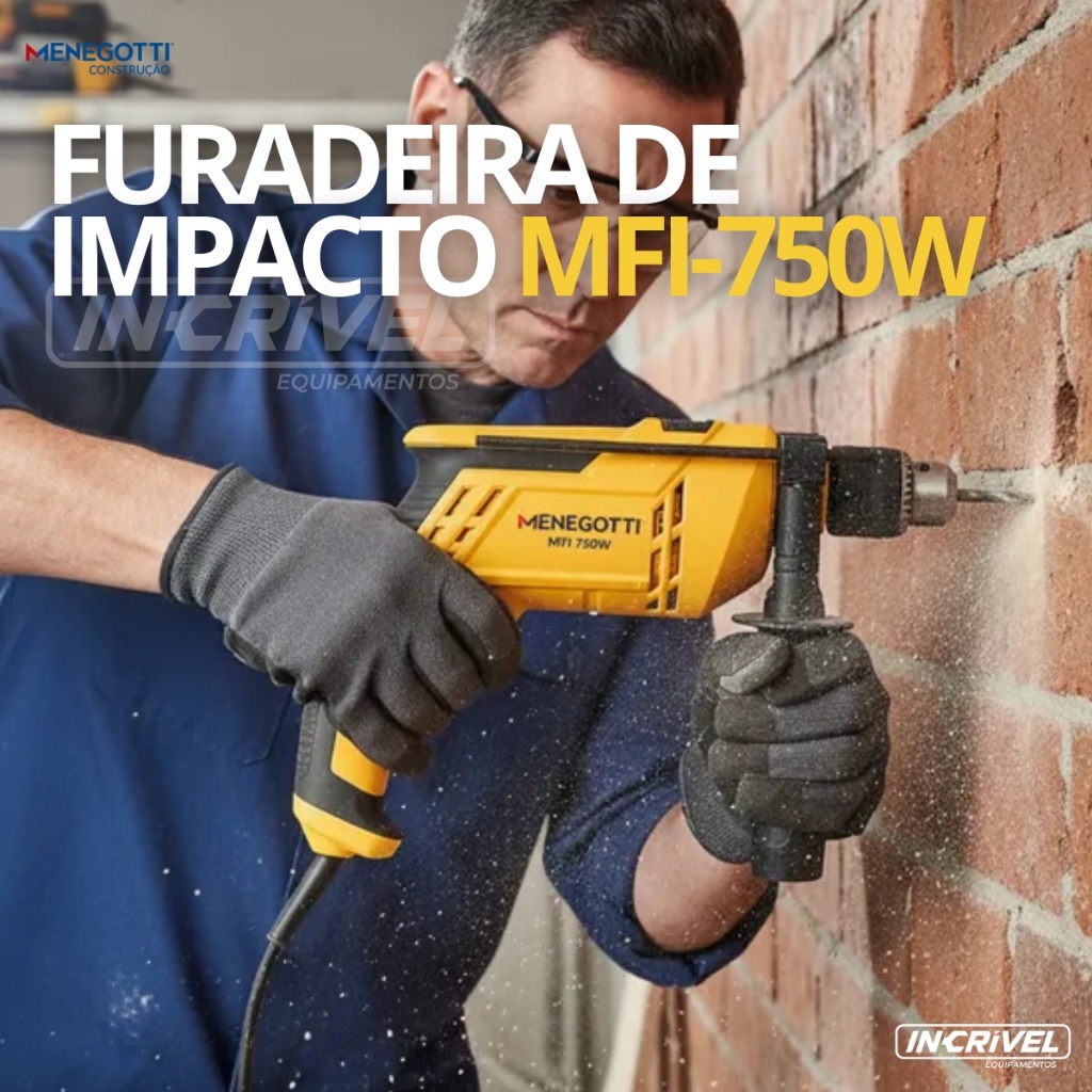 Furadeira Impacto Elétrica Parede MFI-750W Concreto Bloco Profissional 127v / 220V Menegotti