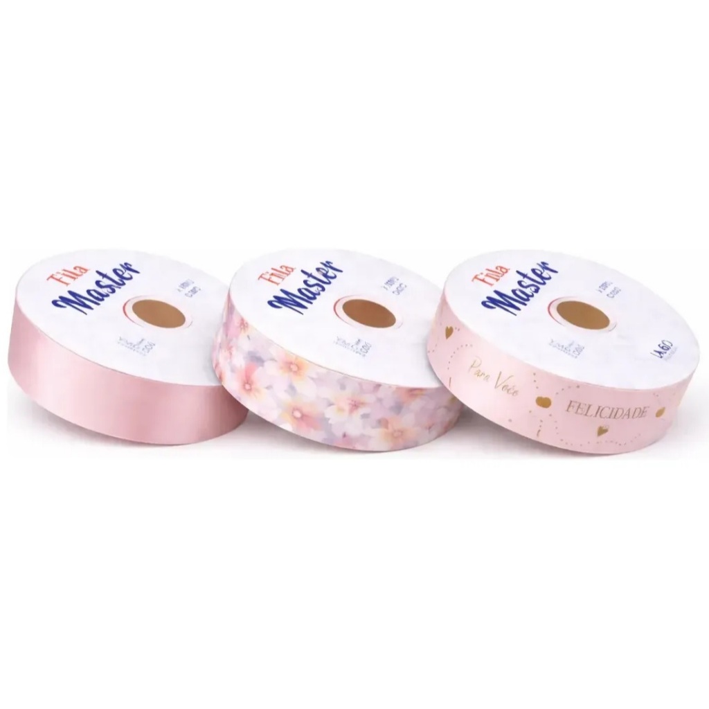 Kit 3 Fitas Master 32mmx10m Fracionadas Rosa Floral Para Laços Presente Mais Vendido Premium Qualidade