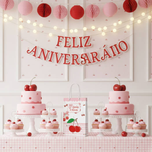 Sacolinha (P) | Sacola Cerejinha | Personalizada |Lembrancinha de Aniversário | PEGUE E MONTE