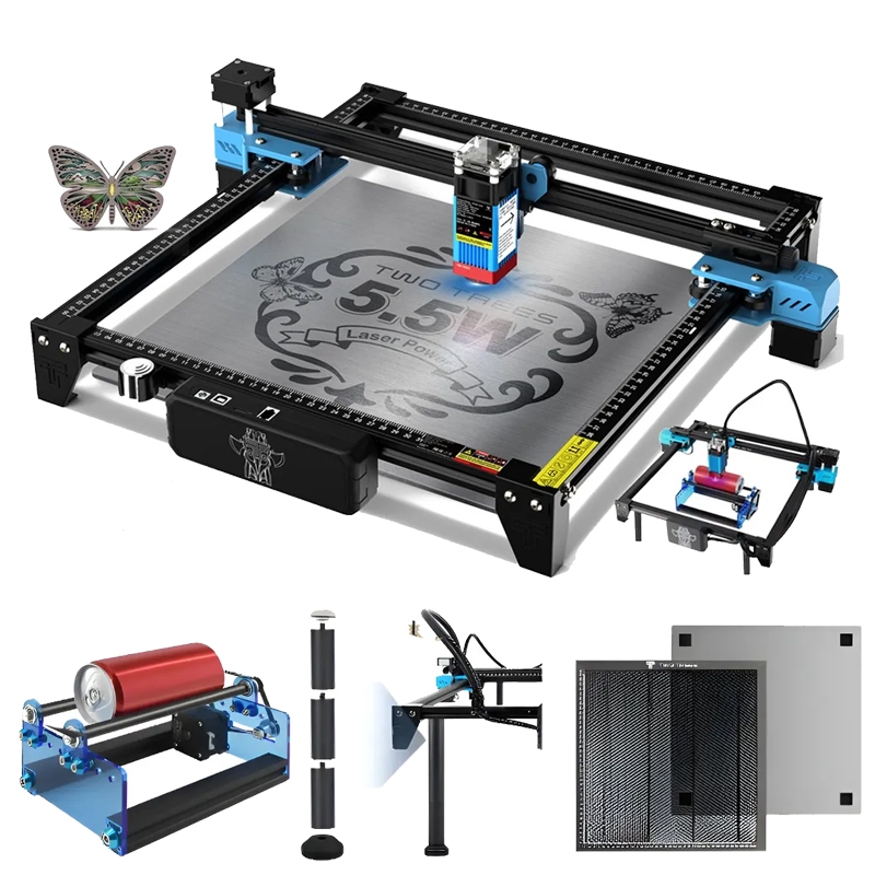 Twotrees TTS-55 Pro Máquina De Corte E Gravação A Laser E Rolo 360°+ Pés + Favo De Mel 300*300