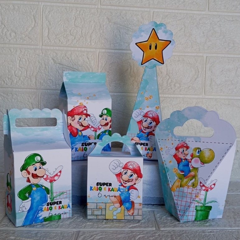 Kit Caixinhas Personalizadas SUPER MÁRIO para festa lembrancinha aniversário infantil DESMONTADO