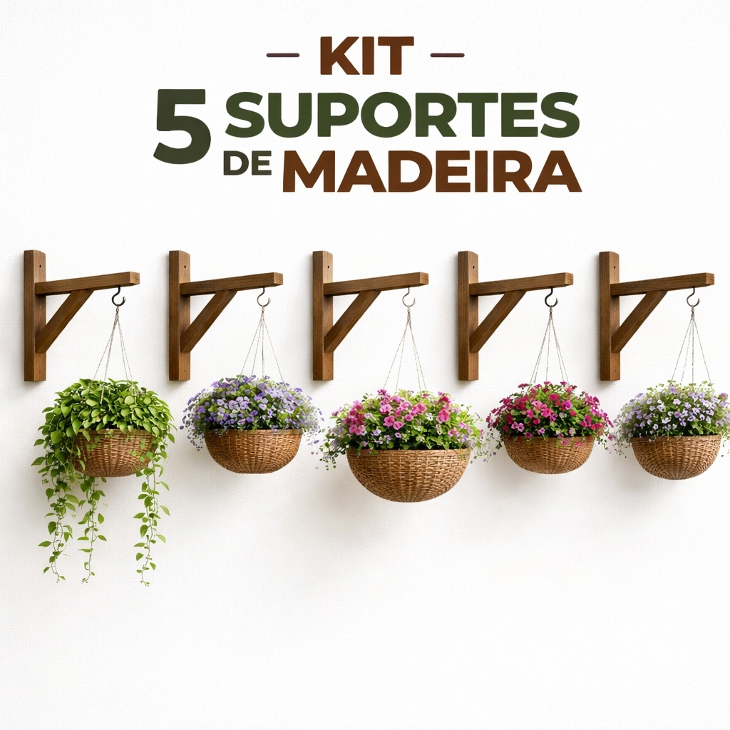 Mão Francesa em Madeira de Pinus com Gancho, KIT Com 5 Unidades