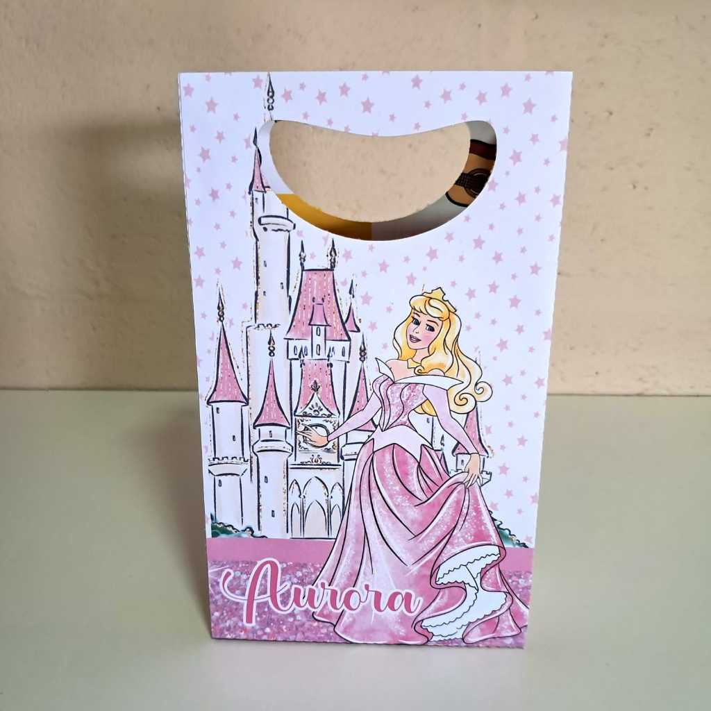 Sacolinhas Personalizadas PEGUE E MONTE tema PRINCESA AURORA ~ PRINCESAS DISNEY modelo VERTICAL ~ lembrancinhas ~ mimos