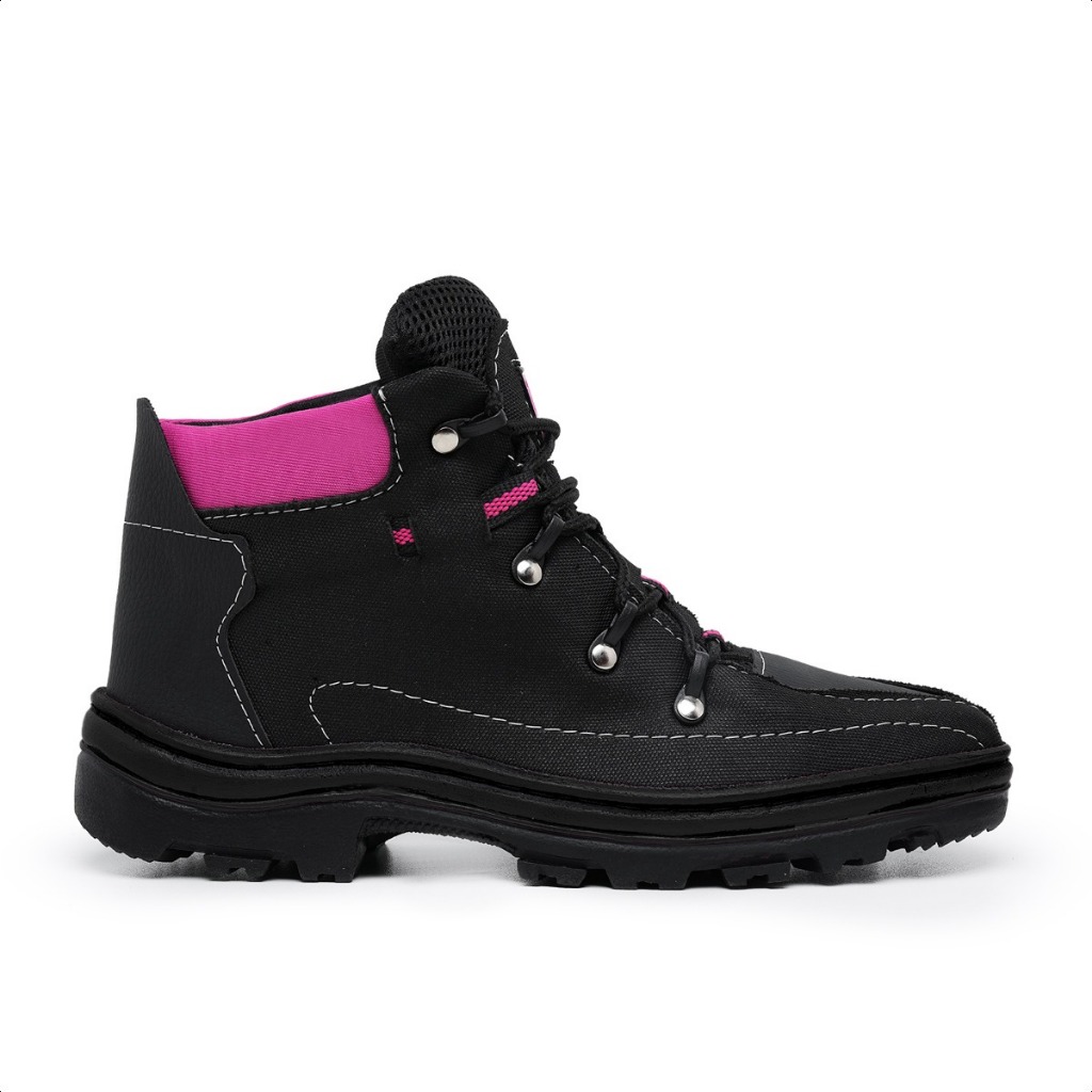 Coturno Bota Feminina Adventure Tênis Cano Curto Preto Rosa do 33 ao 40