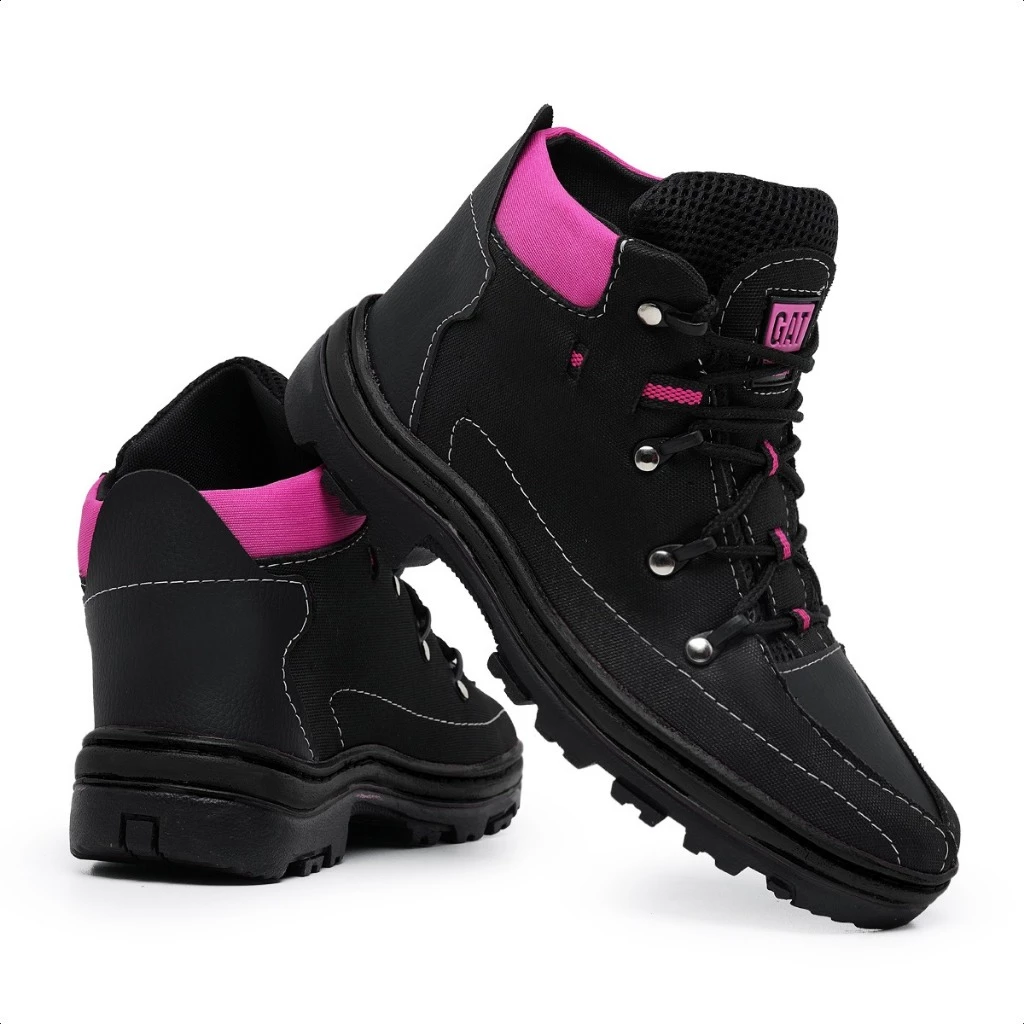 Bota Coturno Adventure Feminino Tênis Cano Curto Preto Rosa do 33 ao 40