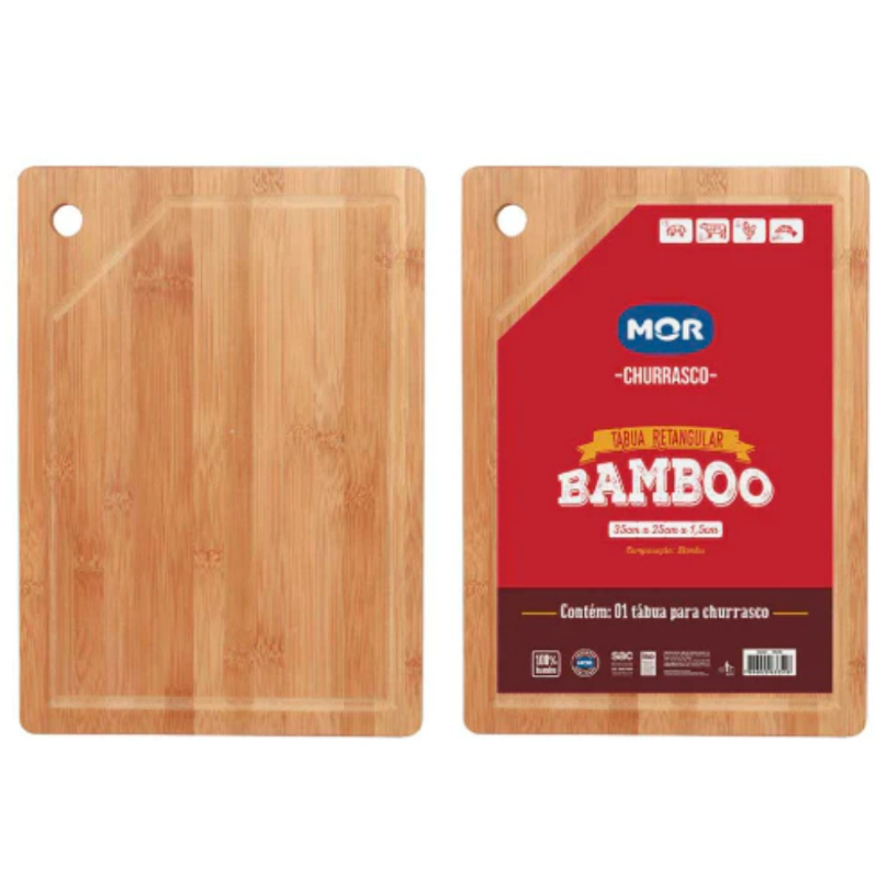 Tábua de Corte Carne Churrasco Legume Retangular de Bambu 35x25 - Mor