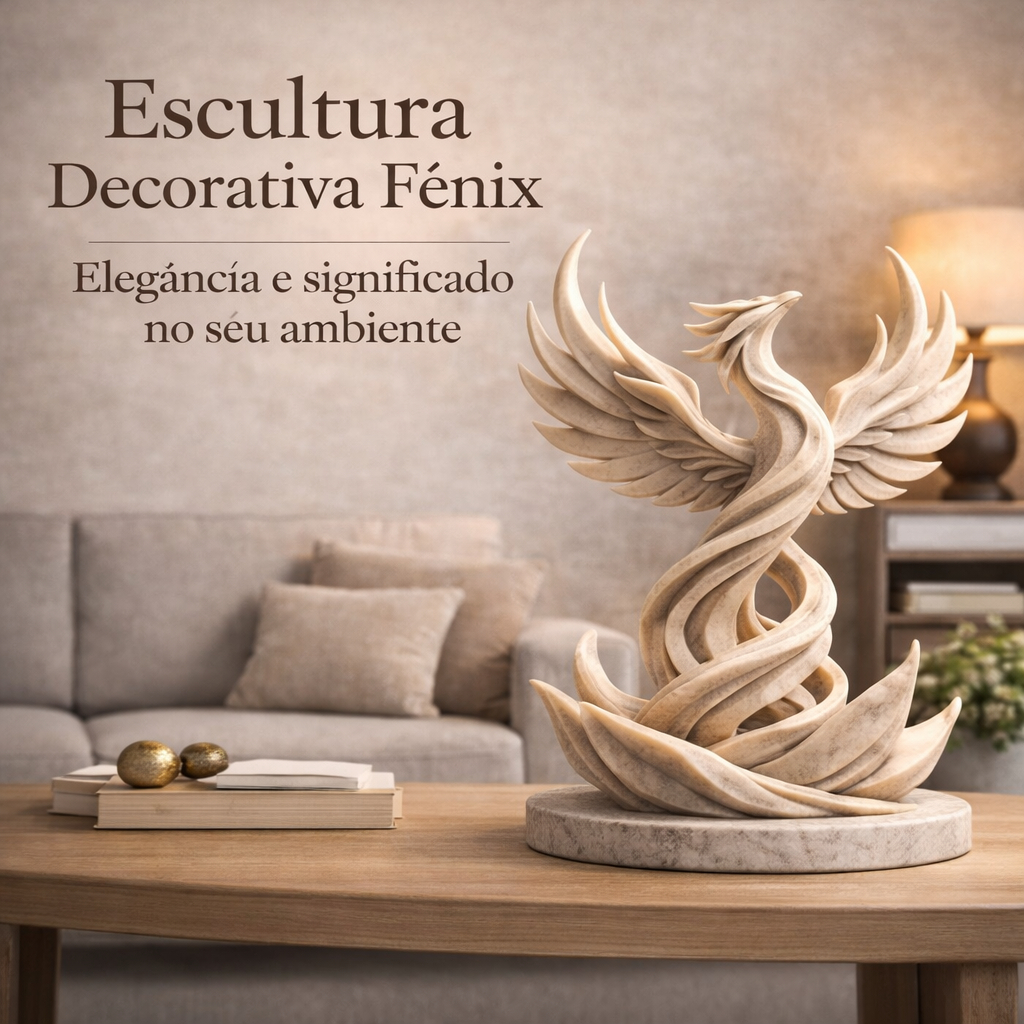 Escultura Fênix Decorativa Estátua Fenix Renascimento Moderna Elegante Decoração Sala Escritório