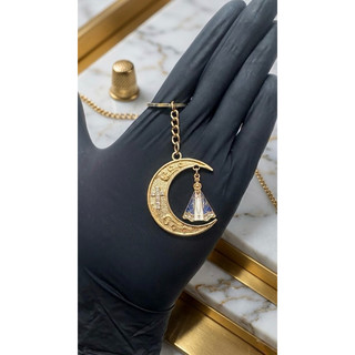 Chaveiro Nossa Senhora Aparecida na Lua Banhado com Detalhes em Strass  Tendência Pronta Entrega