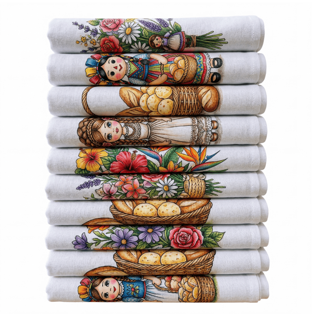 kit 18 Panos de Prato Atacado Estampados 100% Algodão com Bainha – Alta Qualidade e Durabilidade