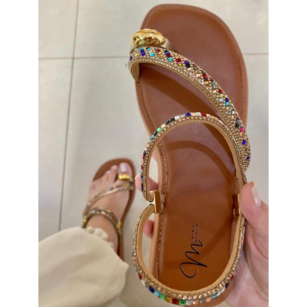 Sandália Rasteirinha Papete Confortável Strass Colorida Lançamento Envio Rapido