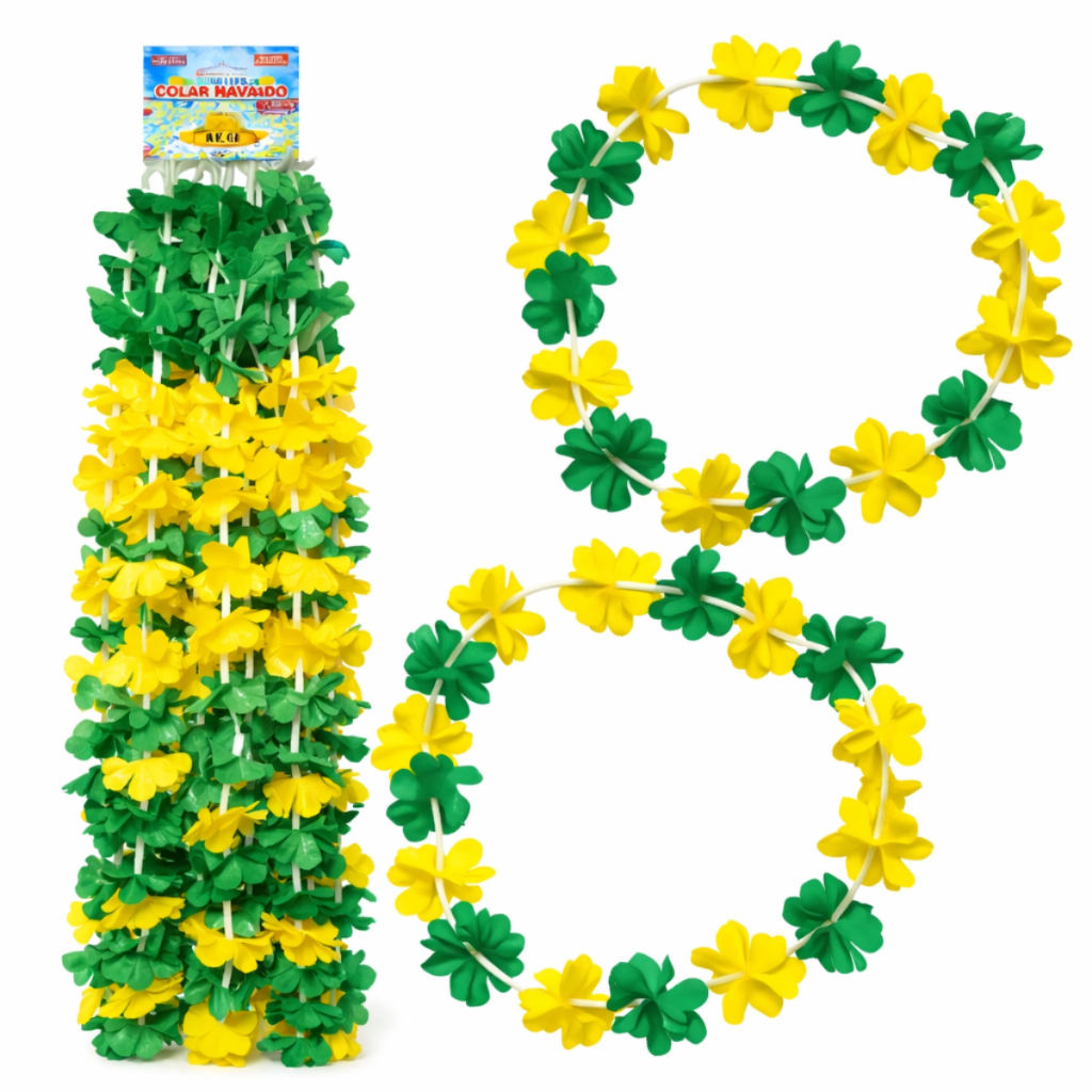 Kit 12 Unidades Colar Havaiano Copa Do Mundo Brasil Real Seda Verde e Amarelo Decoração Torcida em Oferta na Shopee