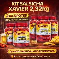 Kit Econômico Salsicha Xavier 2,32kg Em Conserva 2 ou 3 Potes Petisco Cerveja Bar Festa Aperitivo Churrasco