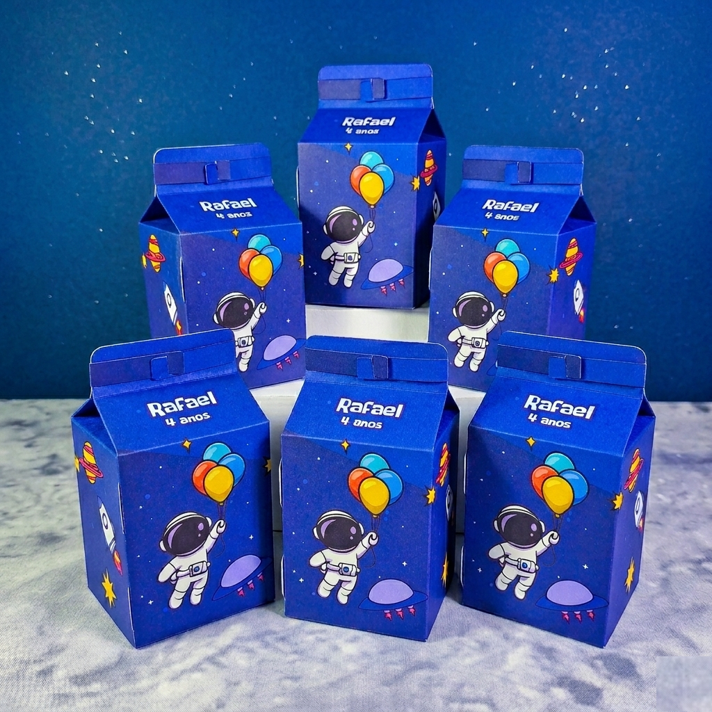 20 Caixinhas Milk tema Astronauta personalizadas para lembrancinha de festa infantil
