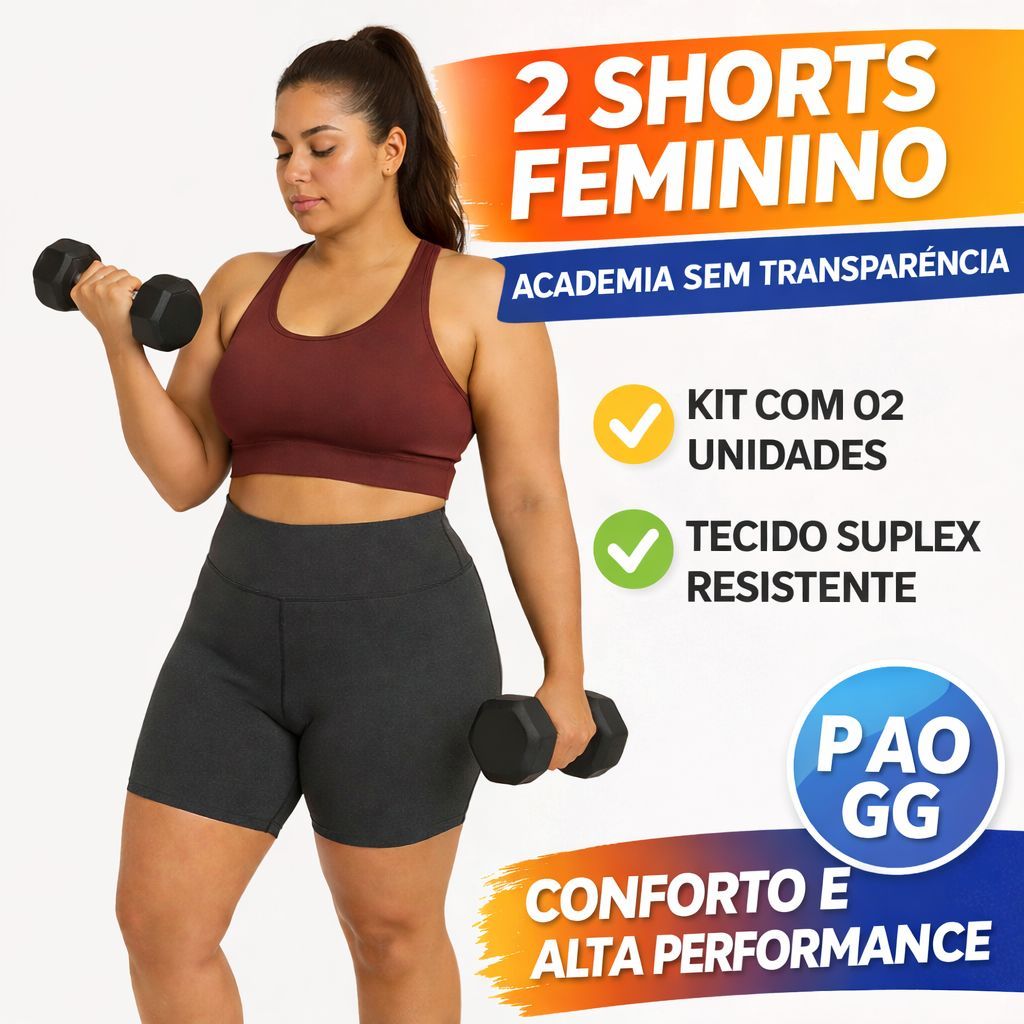 Kit 2 Shorts Feminino Cós Alto Academia Suplex Sem Transparência Bermuda Ciclista Fitness P ao GG