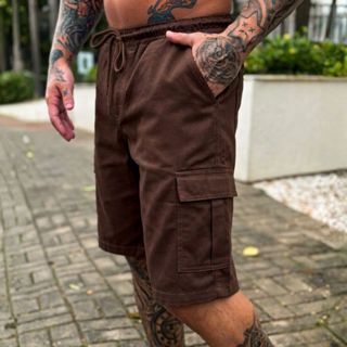 bermuda  cargo elastico com cordão na cintura  tecido sarja em Oferta na Shopee