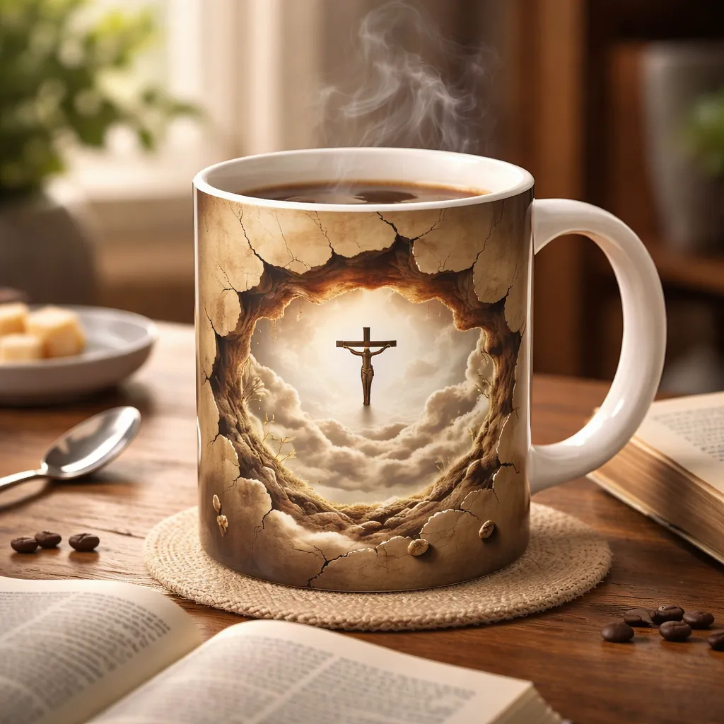 Caneca Religiosa Porcelana 3D Deus Amor Esperança Fé