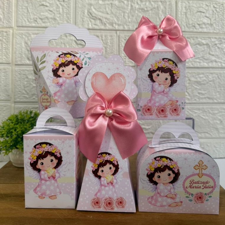 Kit Festa Personalizados Anjinha menina Batizado Rosa || Lembrancinhas e caixinhas para festa - PEGUE E MONTE