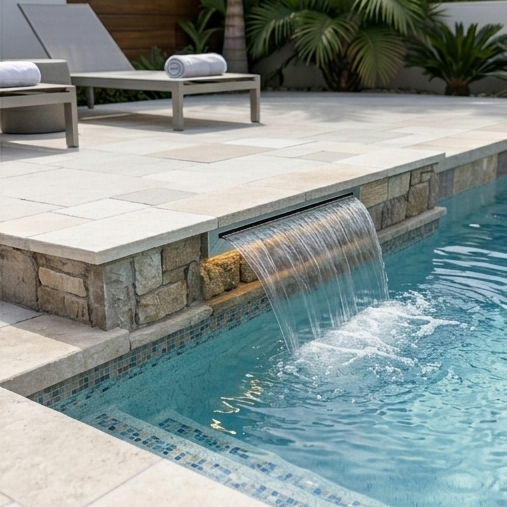 Cascata Embutir Piscina Alvenaria Parede Com Acabamento Inox