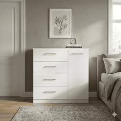 Cômoda de Quarto 4 Gavetas e 1 Porta Lateral Multiuso Sapateira Organizadora para Roupas