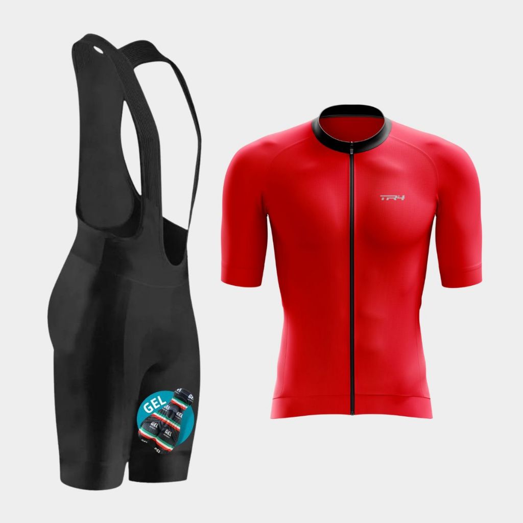 Conjunto Masculino Ciclismo Camisa Premium Zíper Total Bretelle Forro Em Gel Bike Pedal Speed