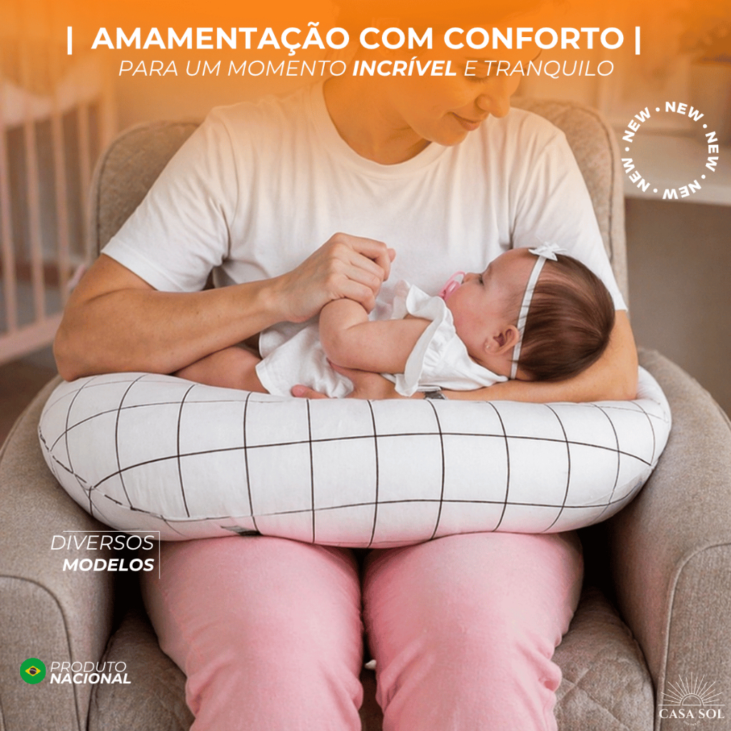 ALMOFADA AMAMENTAÇÃO | EXTRA GRANDE | ERGONÔMICA | ESTAMPADA | BEM CHEIA | COM LAÇO